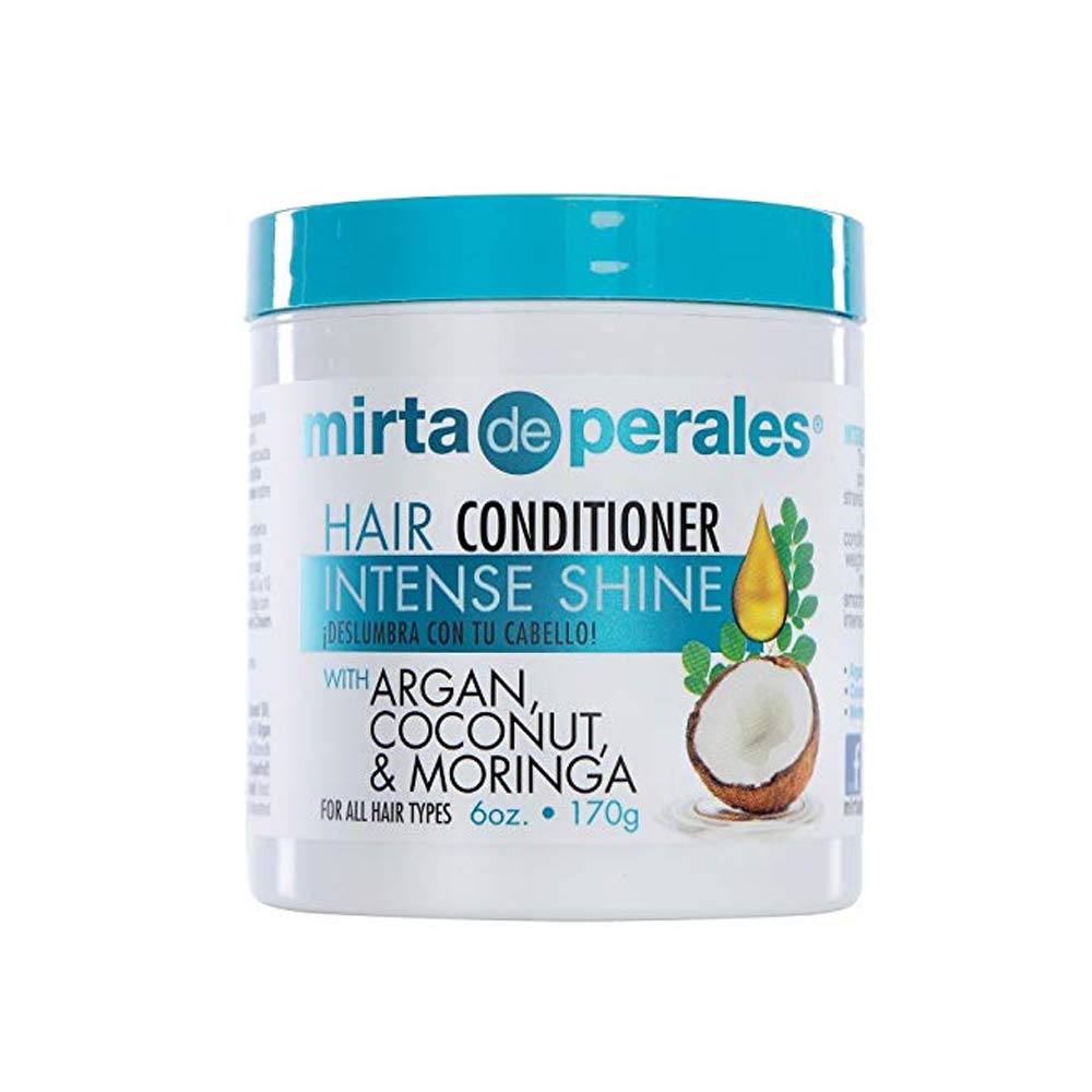 Mirta De Perales conditioner bottle with argan oil for hydration and shine.
