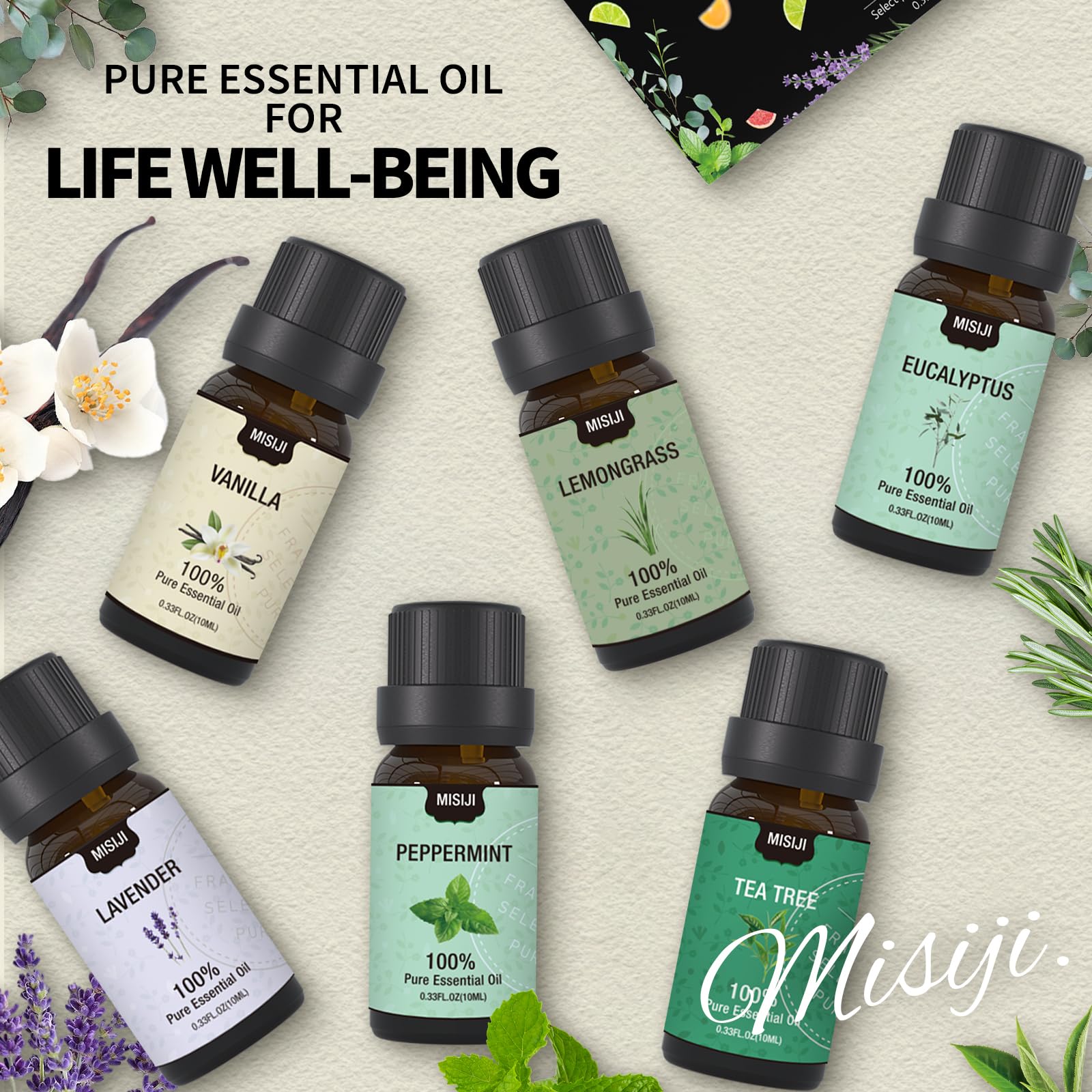 Six 10ml MISIJI essential oils for aromatherapy
