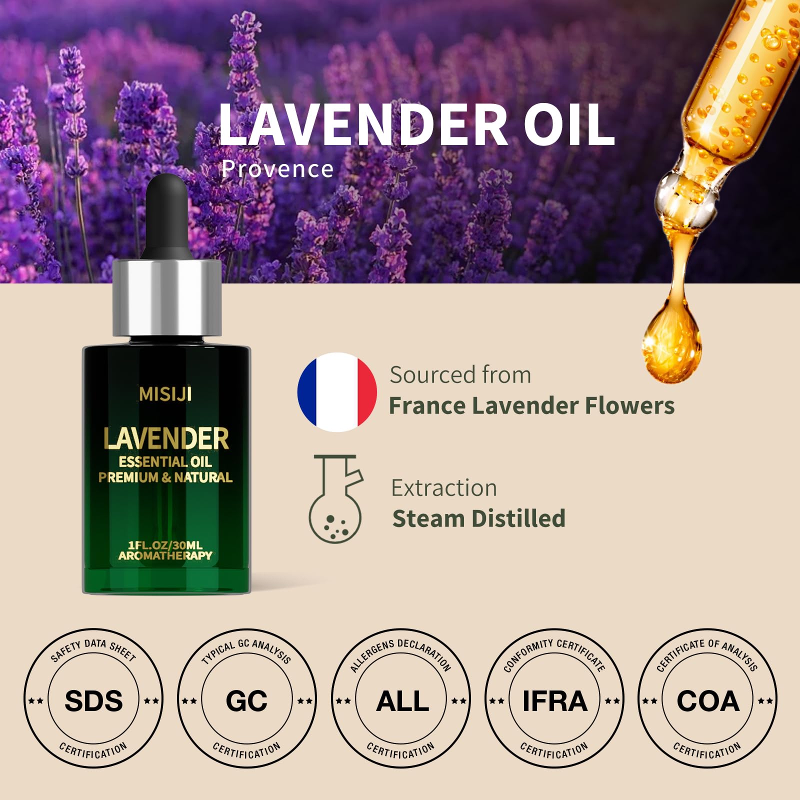 Dropper bottle of MISIJI Lavender Essential Oil