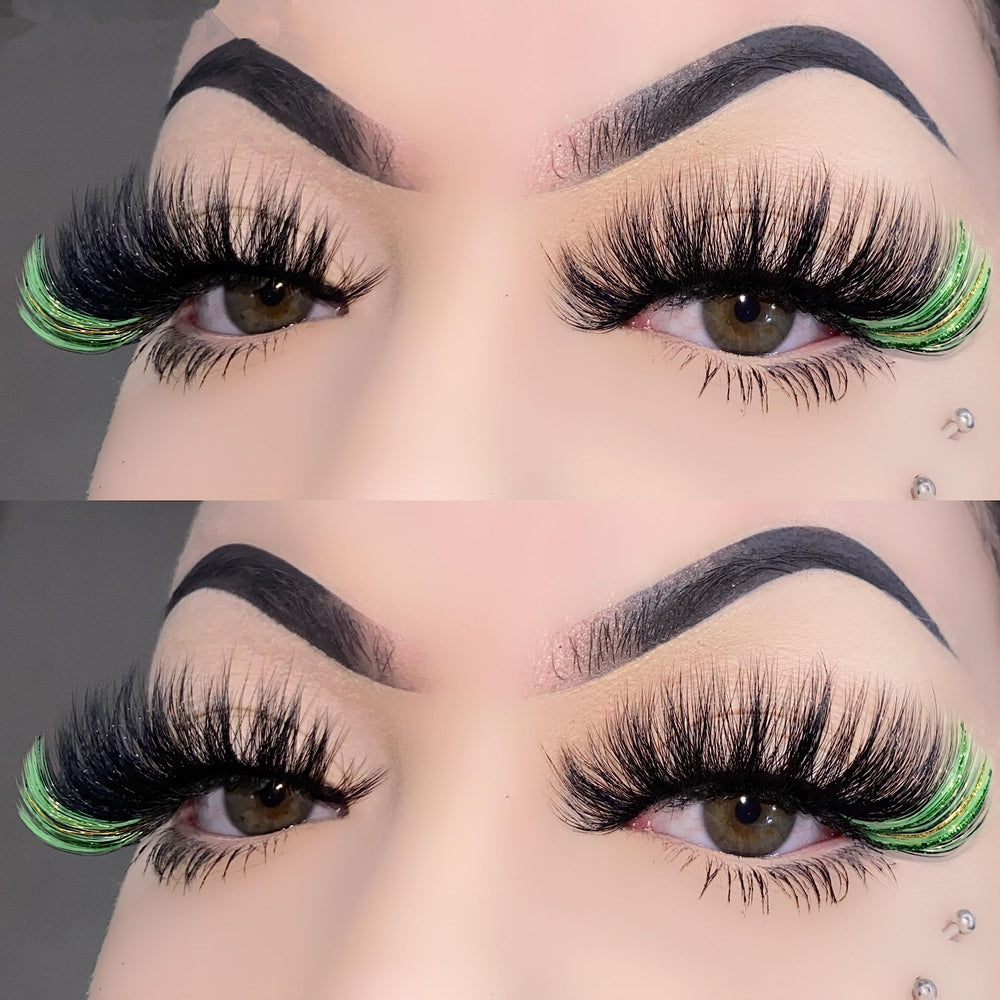 Miss Kiss 3D faux mink lashes with green highlight for bold evenings