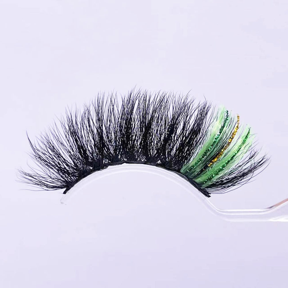 Miss Kiss lashes featuring green glitter end highlight for eye-catching drama