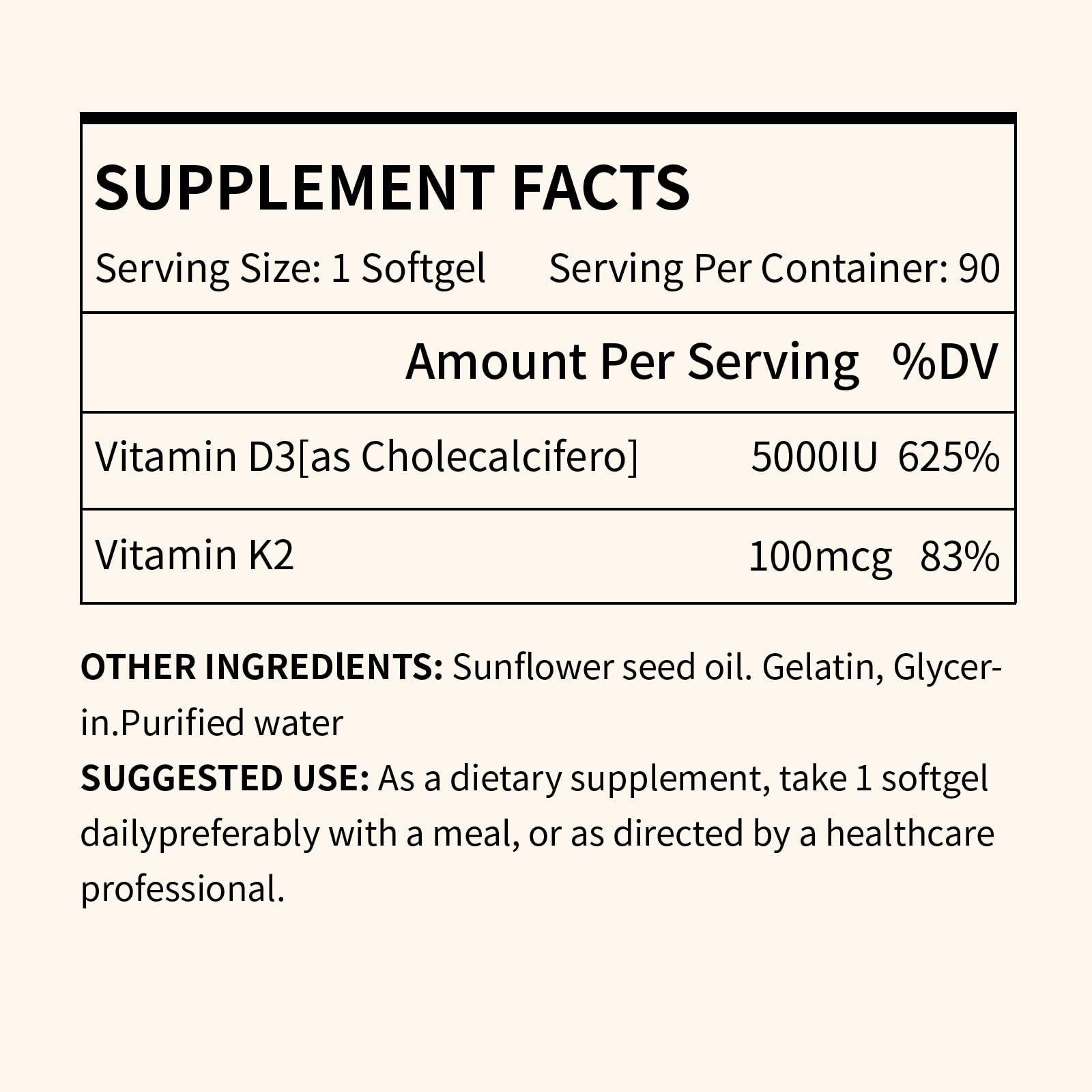 Miss PEP D3 K2 label close-up with dosage