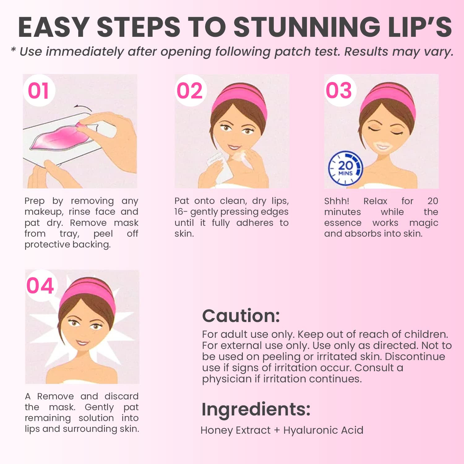 Gel lip mask soaked in honey and hyaluronic acid enhances softness
