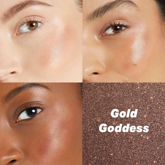 MISS2M Chic Bright Highlighter swatch on cheek shows natural radiance.