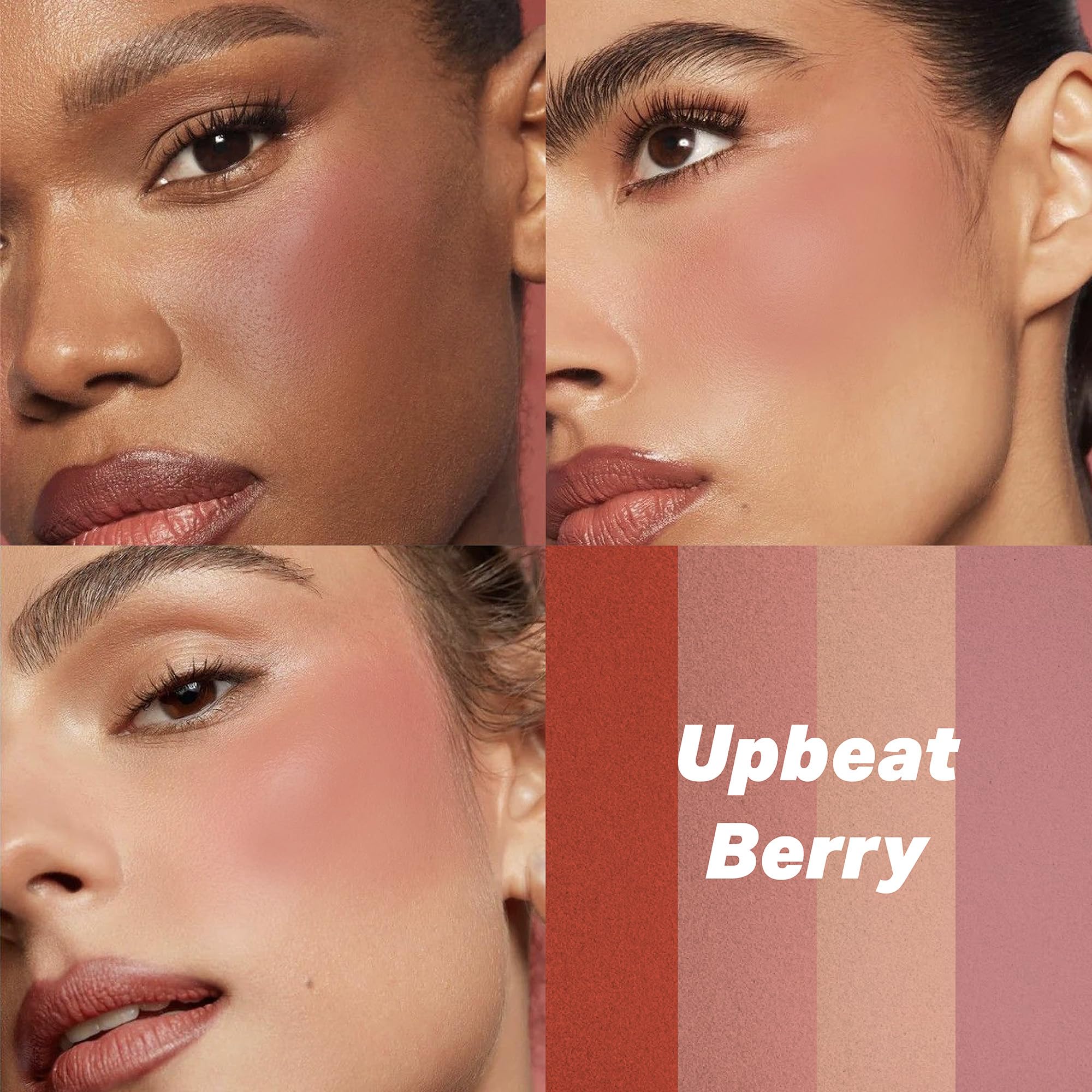 MISS2M Upbeat Berry swatches showing buildable color from sheer to vivid.