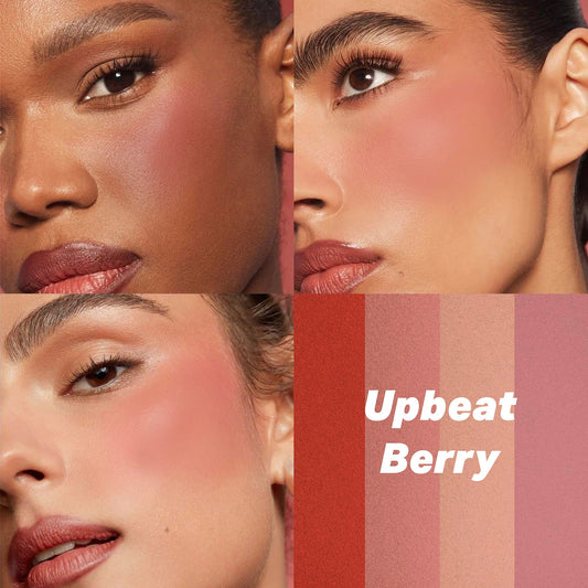 MISS2M Upbeat Berry swatches showing buildable color from sheer to vivid.