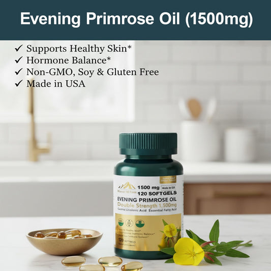 Back/label view of Mission Hill Evening Primrose Oil 1500mg softgels