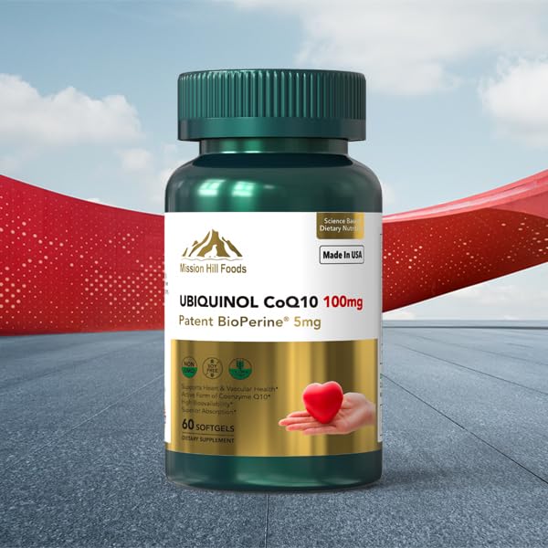 Close-up of Ubiquinol CoQ10 capsules with BioPerine