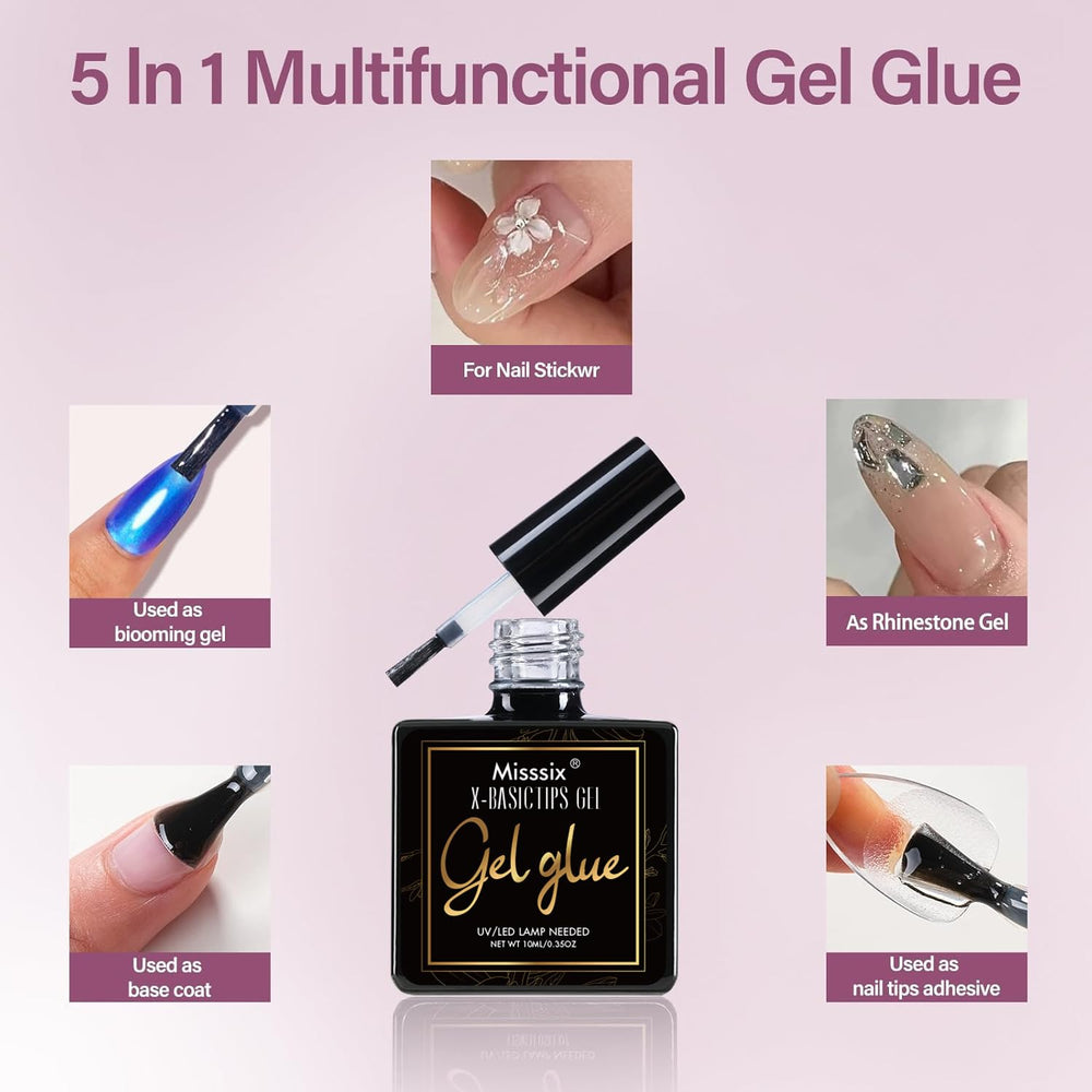 Misssix 9-in-1 nail glue gel creates secure adhesion.