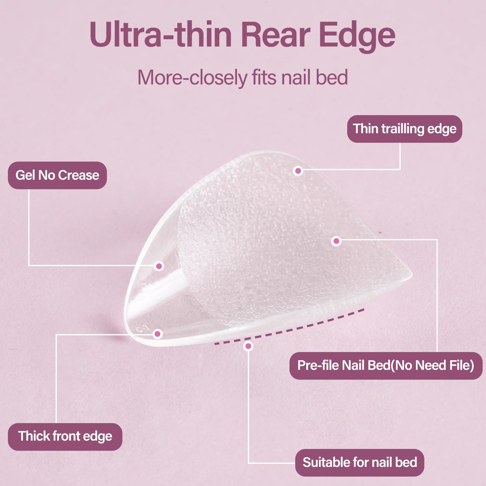 Misssix thin back edge for comfortable full-coverage tips