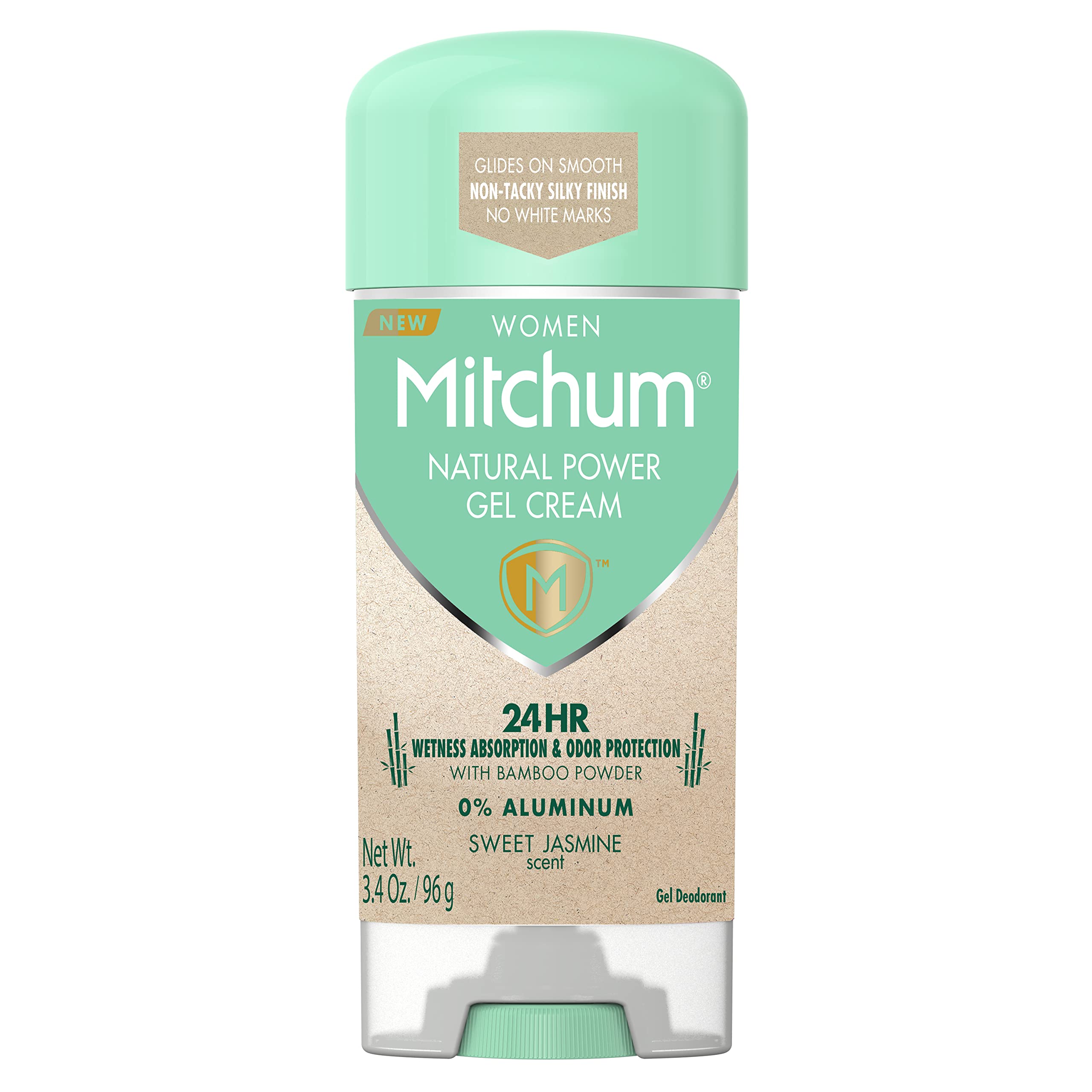 Mitchum Natural Power Gel Cream bottle with 96% naturally derived ingredients and aluminum-free protection.