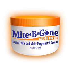 Mite-B-Gone mite cream bottle pour demonstrates quick itch relief potential
