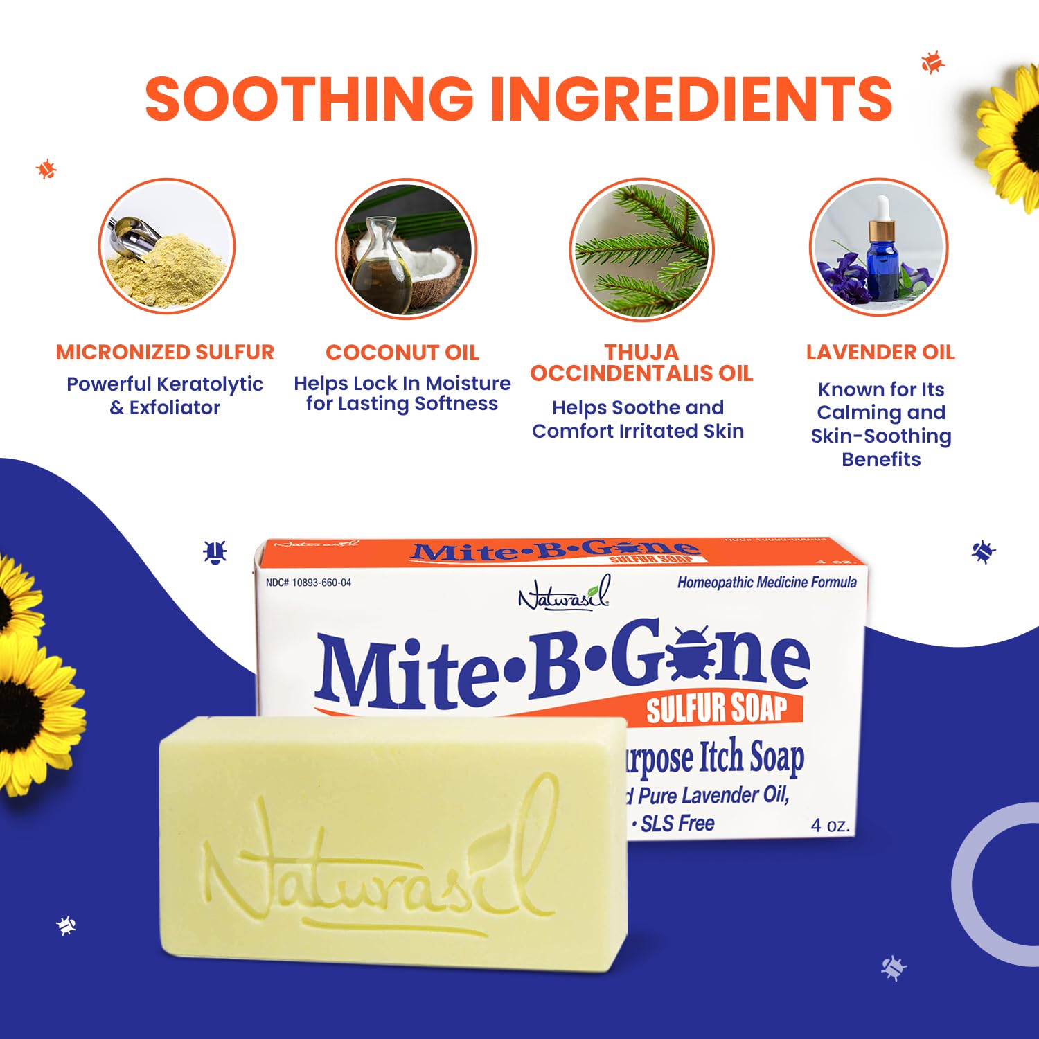 Mite-B-Gone Relief Soap soothing lather demonstrates gentle daily use.