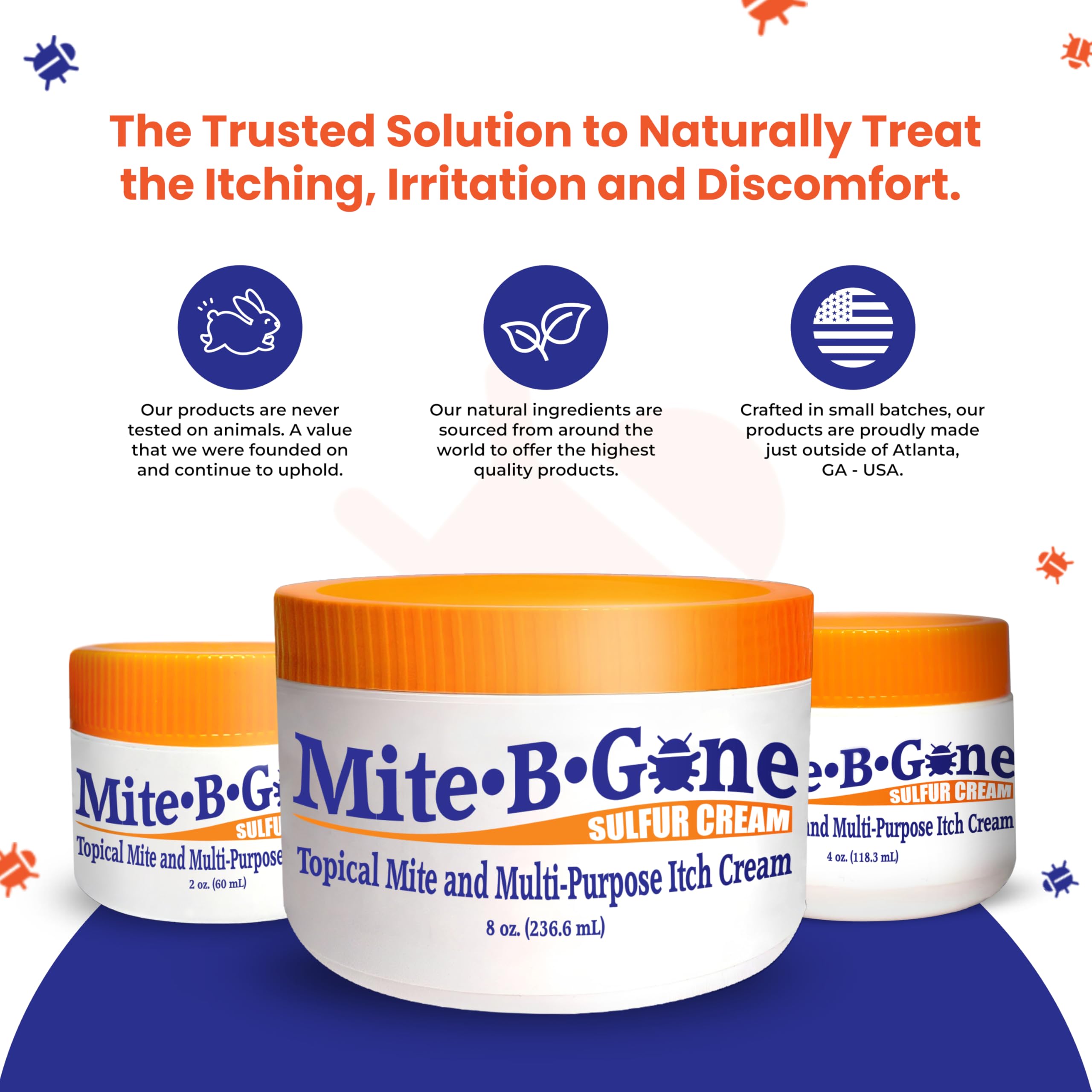 Mite-B-Gone small-batch USA production label conveys craftsmanship.