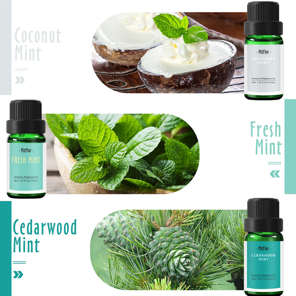 MitFlor cedarwood-mint bottle with woody note for calming ambiance.