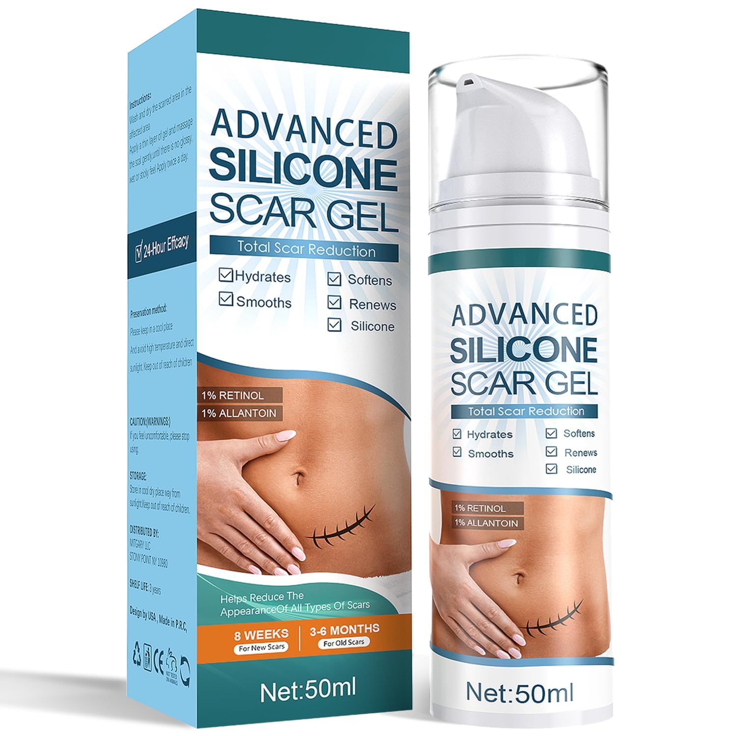 Mitgary Advanced Scar Gel bottle closeup—silicone scar care shown.