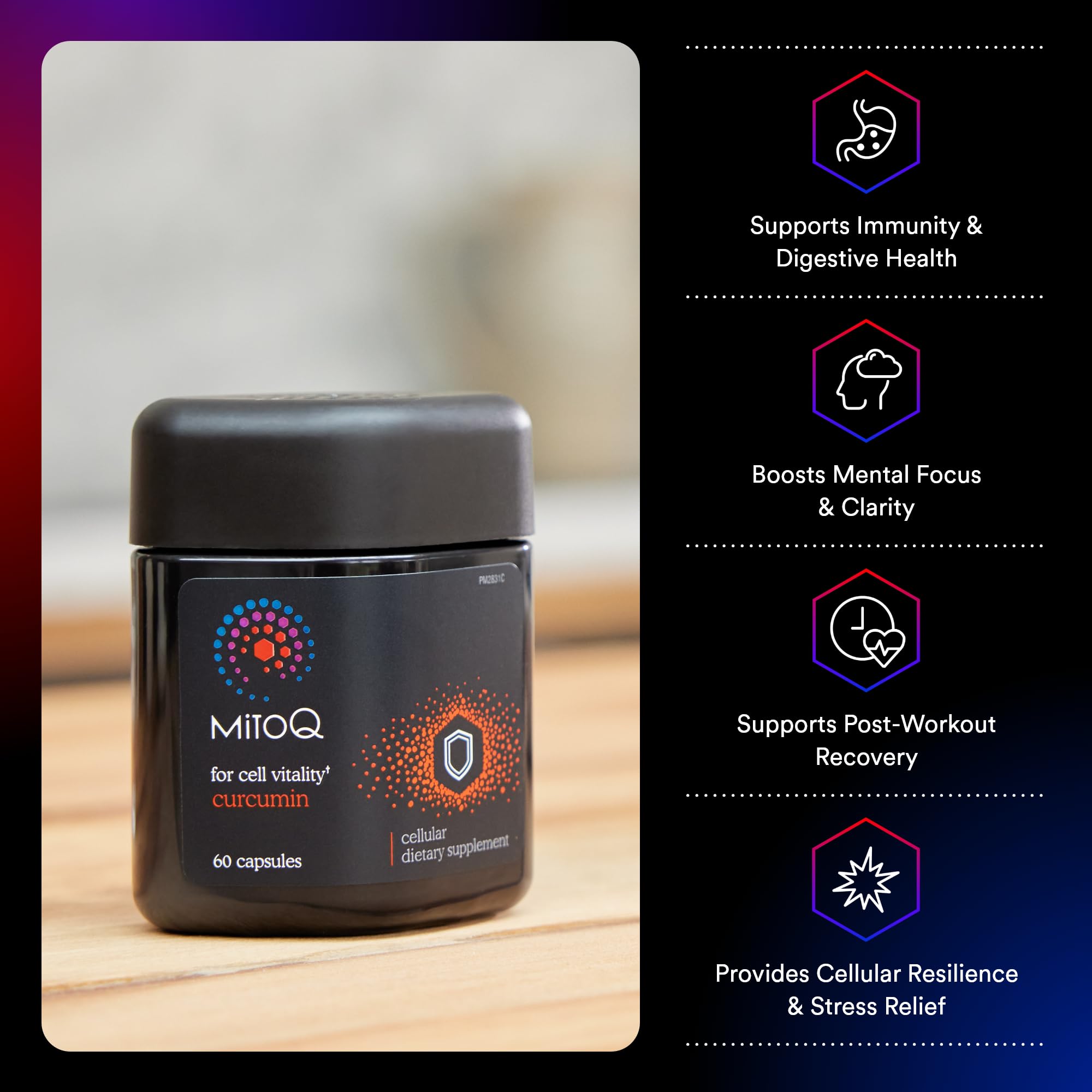 MitoQ Curcumin Advanced CoQ10 capsules in bottle