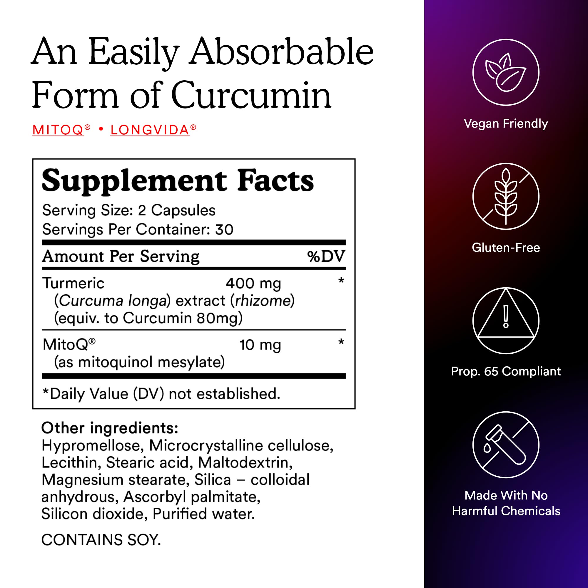 Serving of MitoQ Curcumin Advanced CoQ10 capsules on a white background