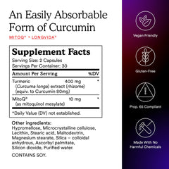 Serving of MitoQ Curcumin Advanced CoQ10 capsules on a white background