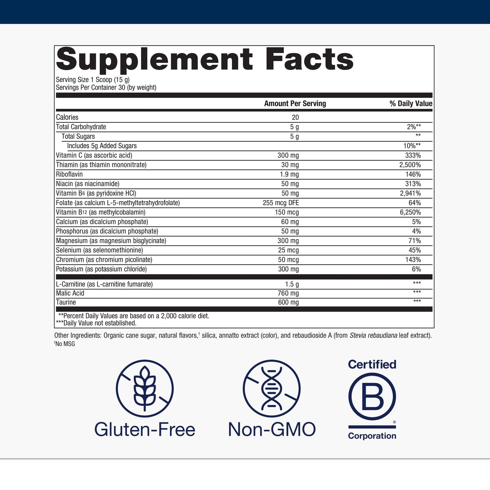 Close-up of MitoVive ingredients highlighting amino acids including L-Carnitine and Taurine