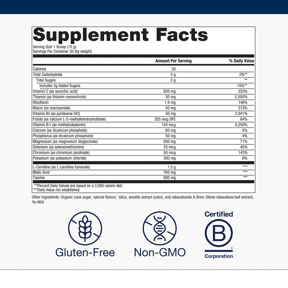 Close-up of MitoVive ingredients highlighting amino acids including L-Carnitine and Taurine