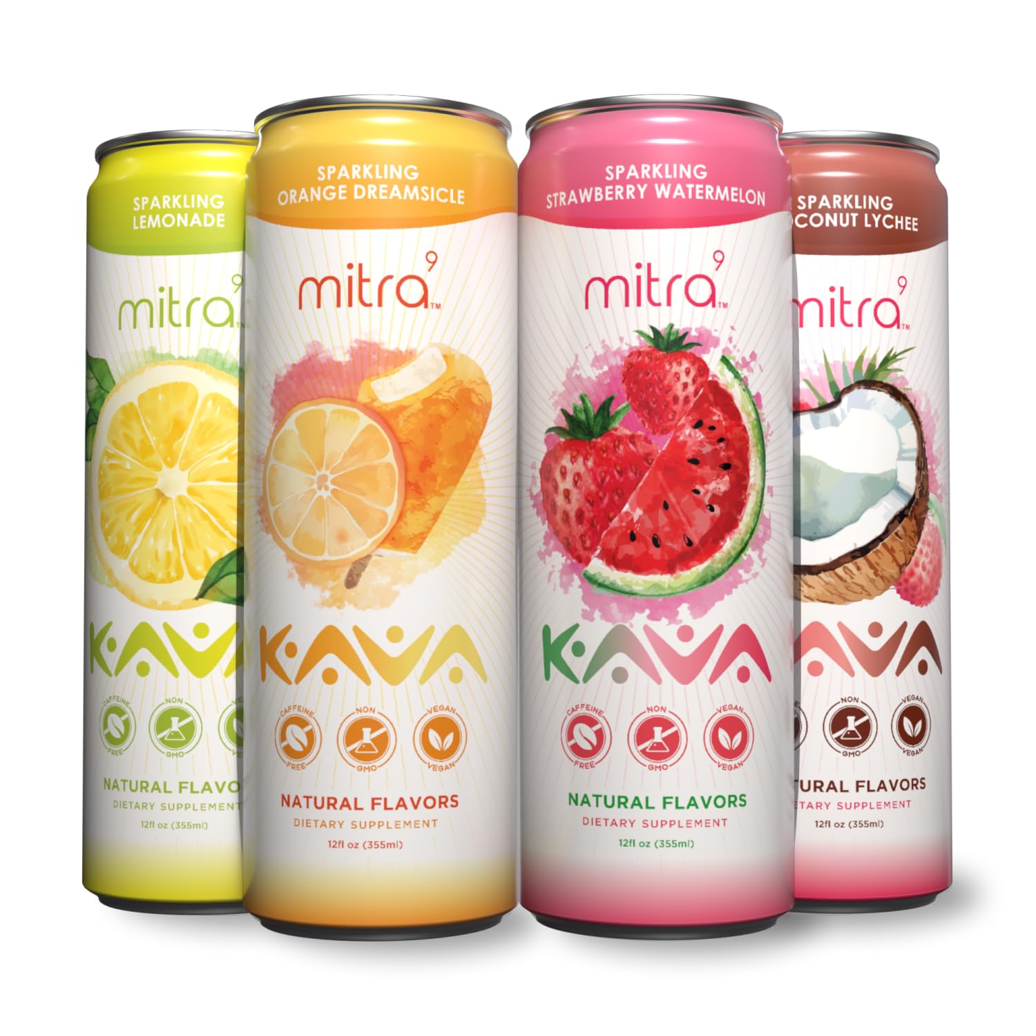 Mitra9 Kava Drink Variety Pack – four 12 oz cans displayed