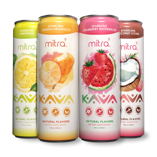 Mitra9 Kava Drink Variety Pack – four 12 oz cans displayed