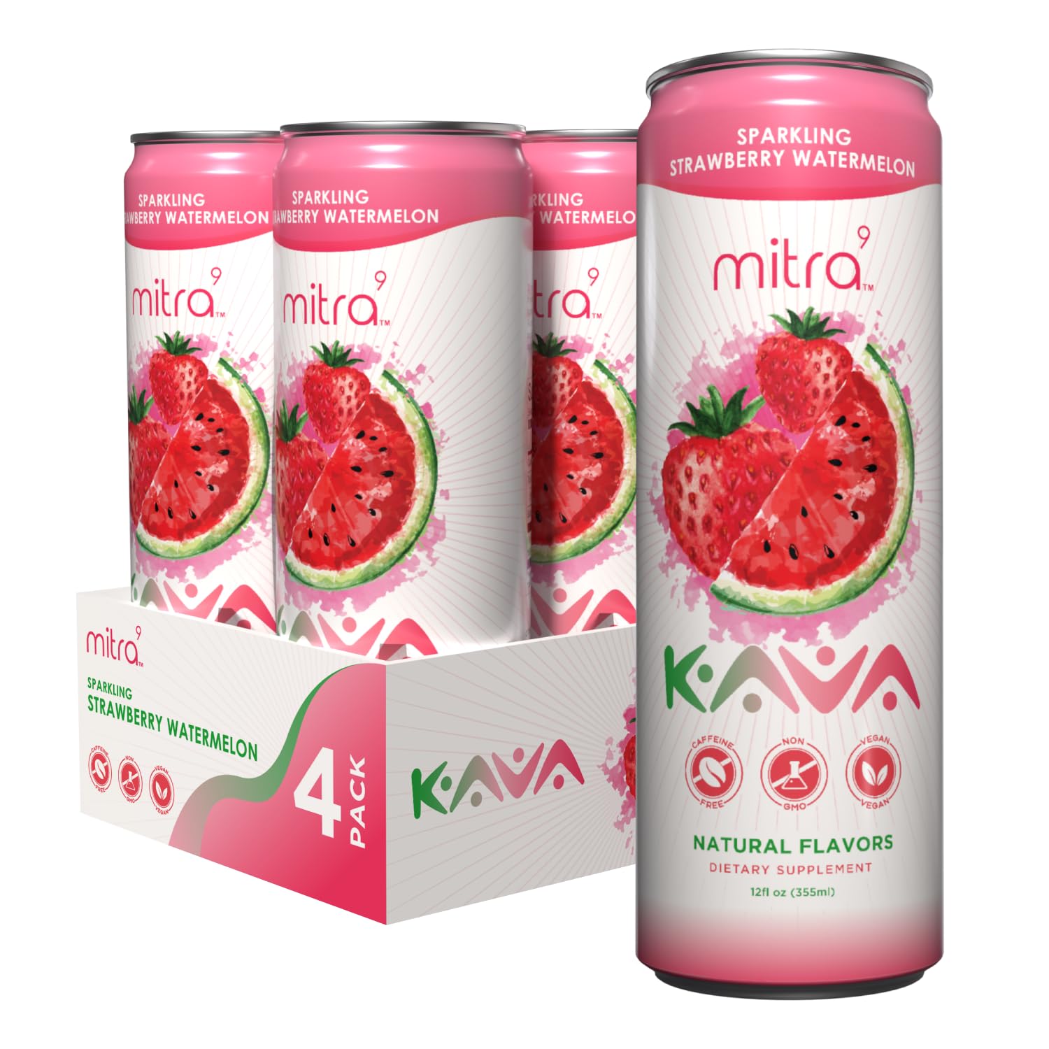 MITRA9 Strawberry Watermelon Sparkling Kava Drink bottle front view