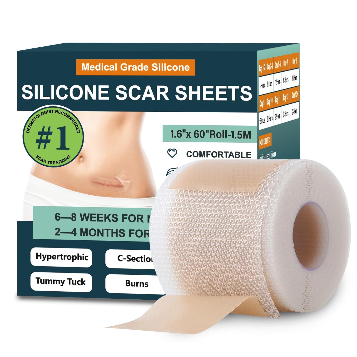 Mitreal silicone scar sheets packaging for easy storage