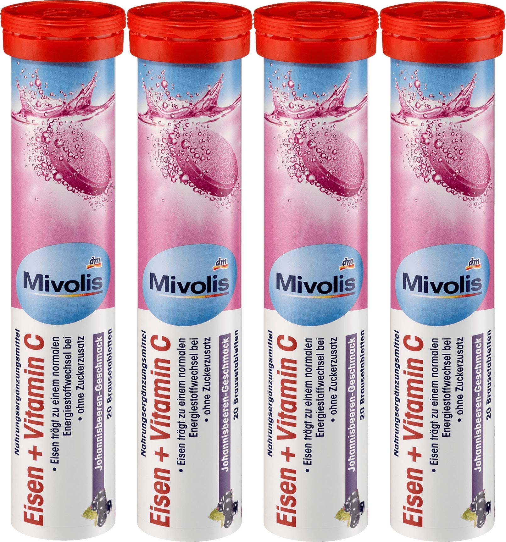 Close-up of Mivolis Iron + Vitamin C effervescent tablets in blister pack