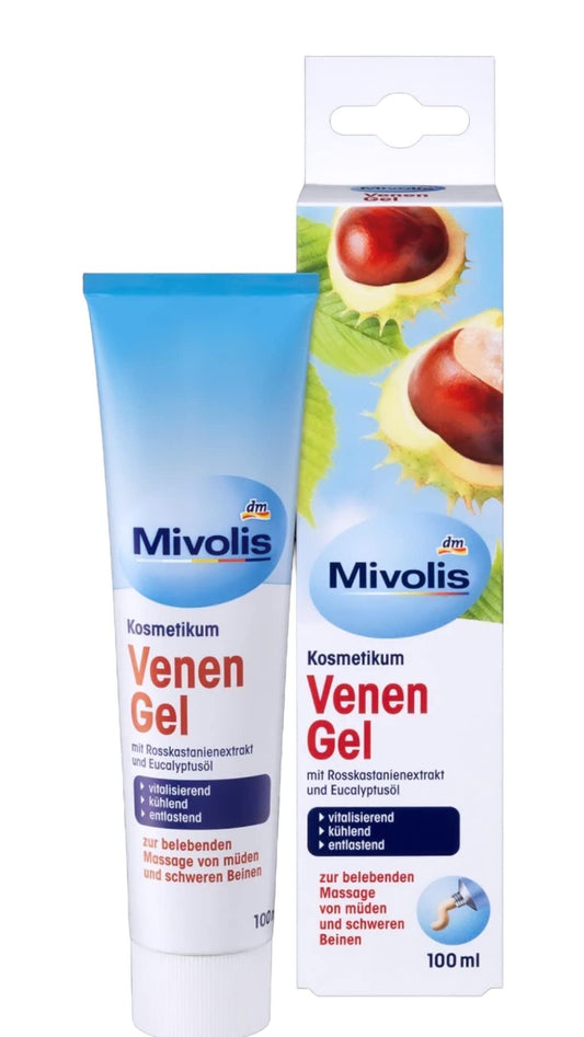 Tube of Mivolis Vein Gel 100 ml with horse chestnut extract and eucalyptus oil