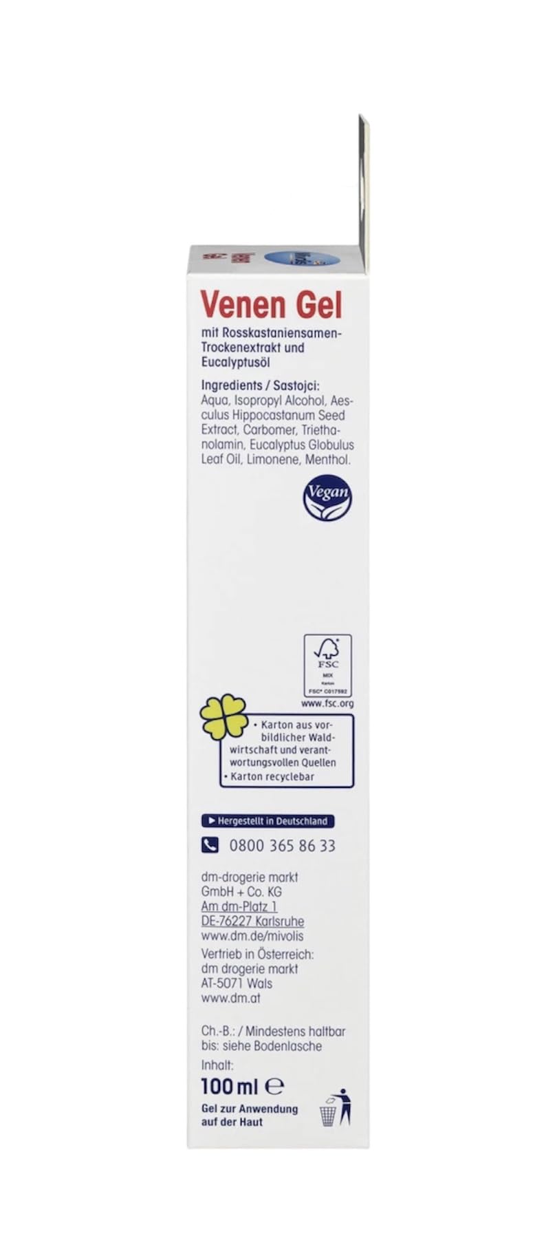 Mivolis Vein Gel with eucalyptus oil on label