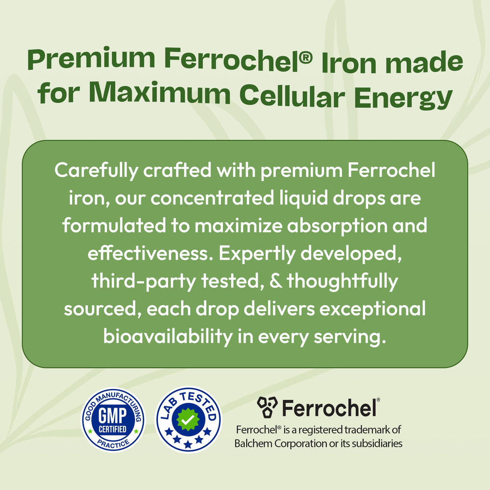 Label showing mixed berry flavor on iron drops bottle