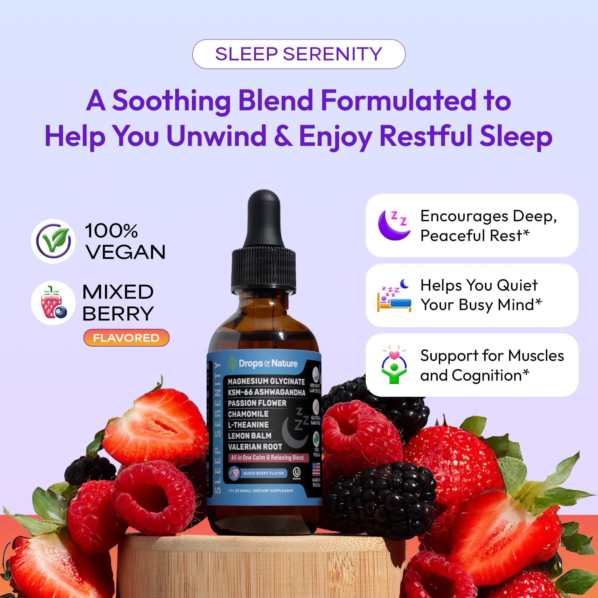 Label showing mixed berry flavor on bottle