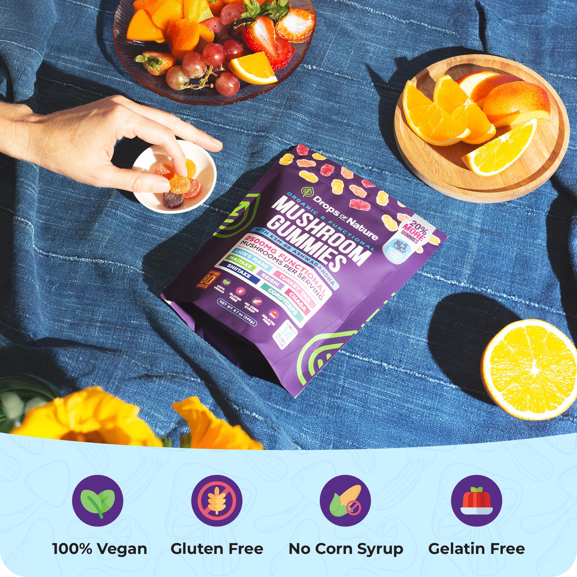Mixed fruit flavored mushroom gummies
