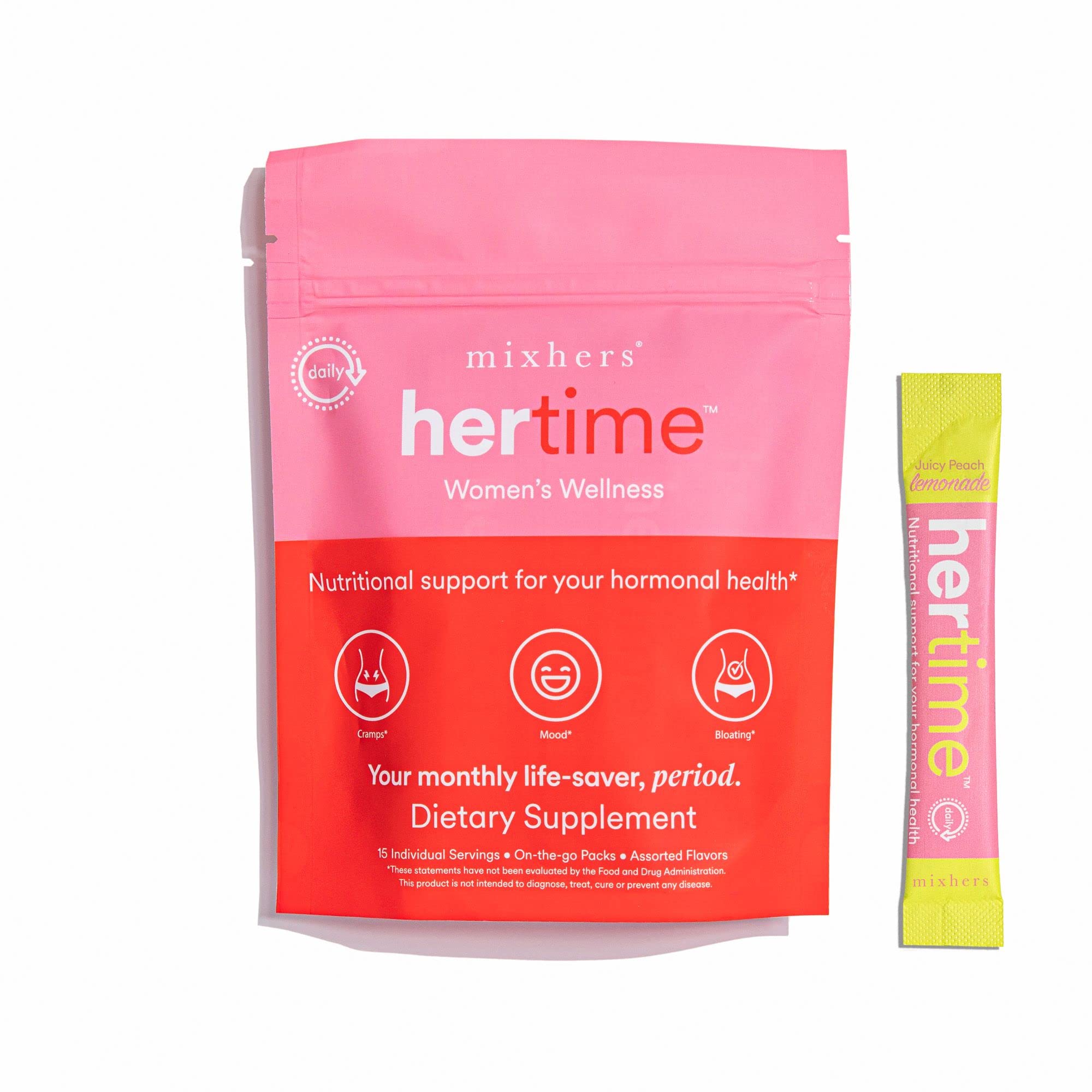 Front view of MIXHERS Hertime PMS product packaging and packets