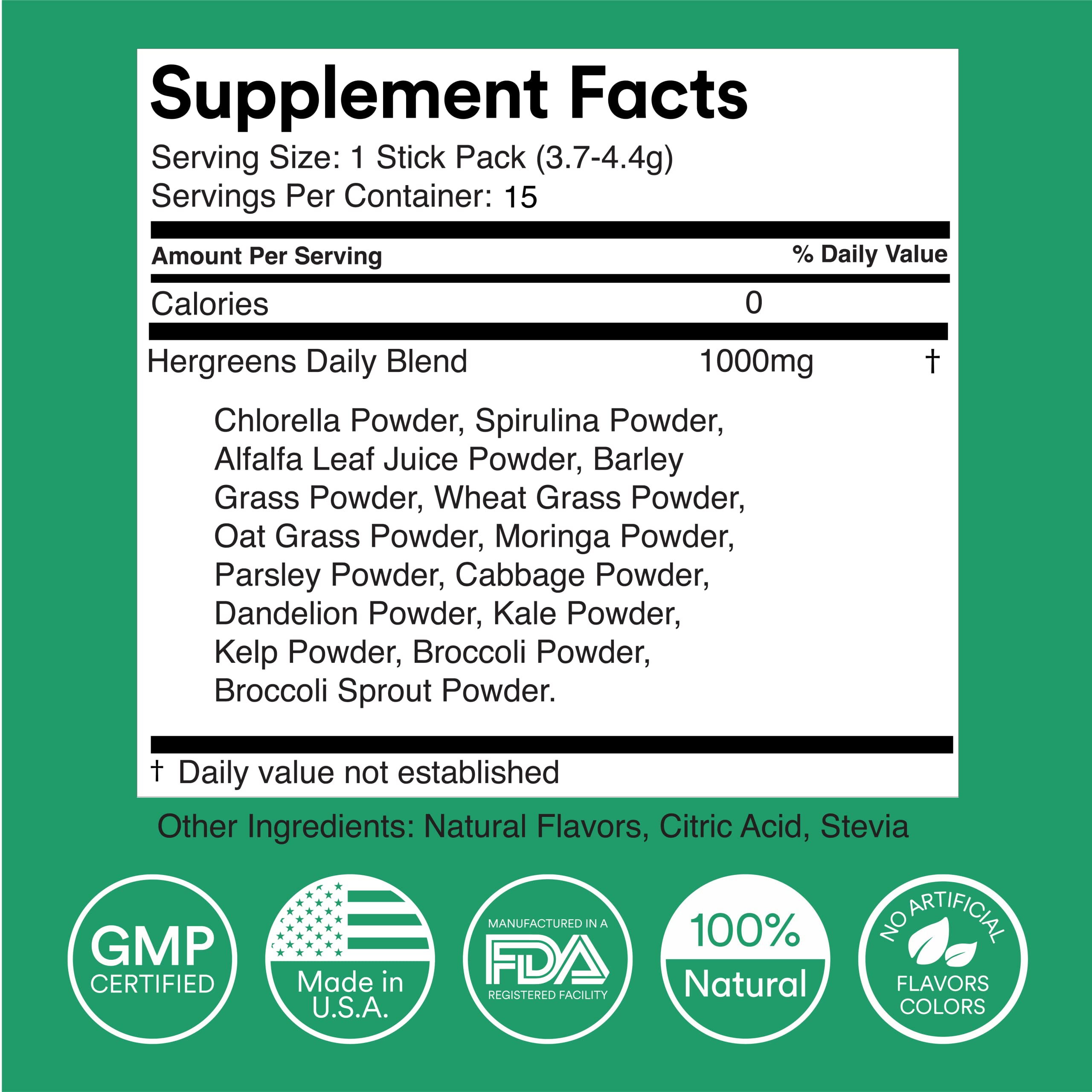 Pack of 15 drink packets of MIXHERS Hergreens Greens & Veggie Powder