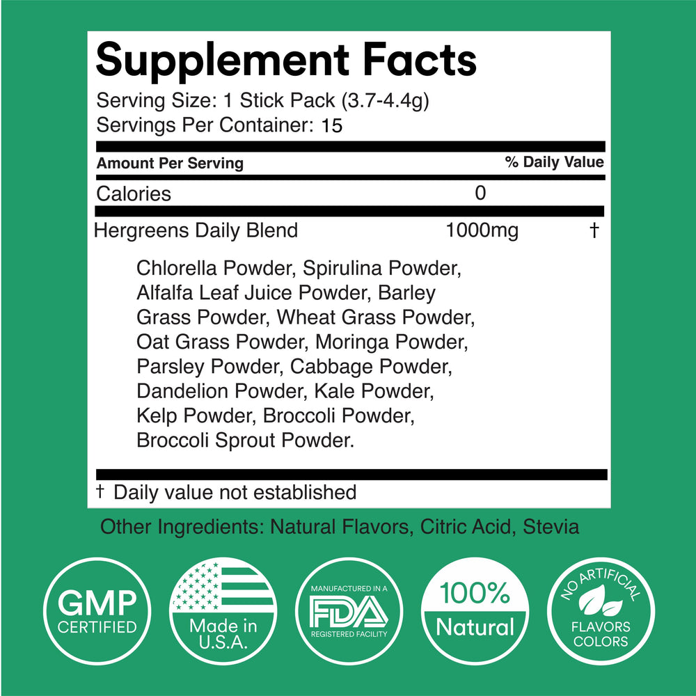 Pack of 15 drink packets of MIXHERS Hergreens Greens & Veggie Powder