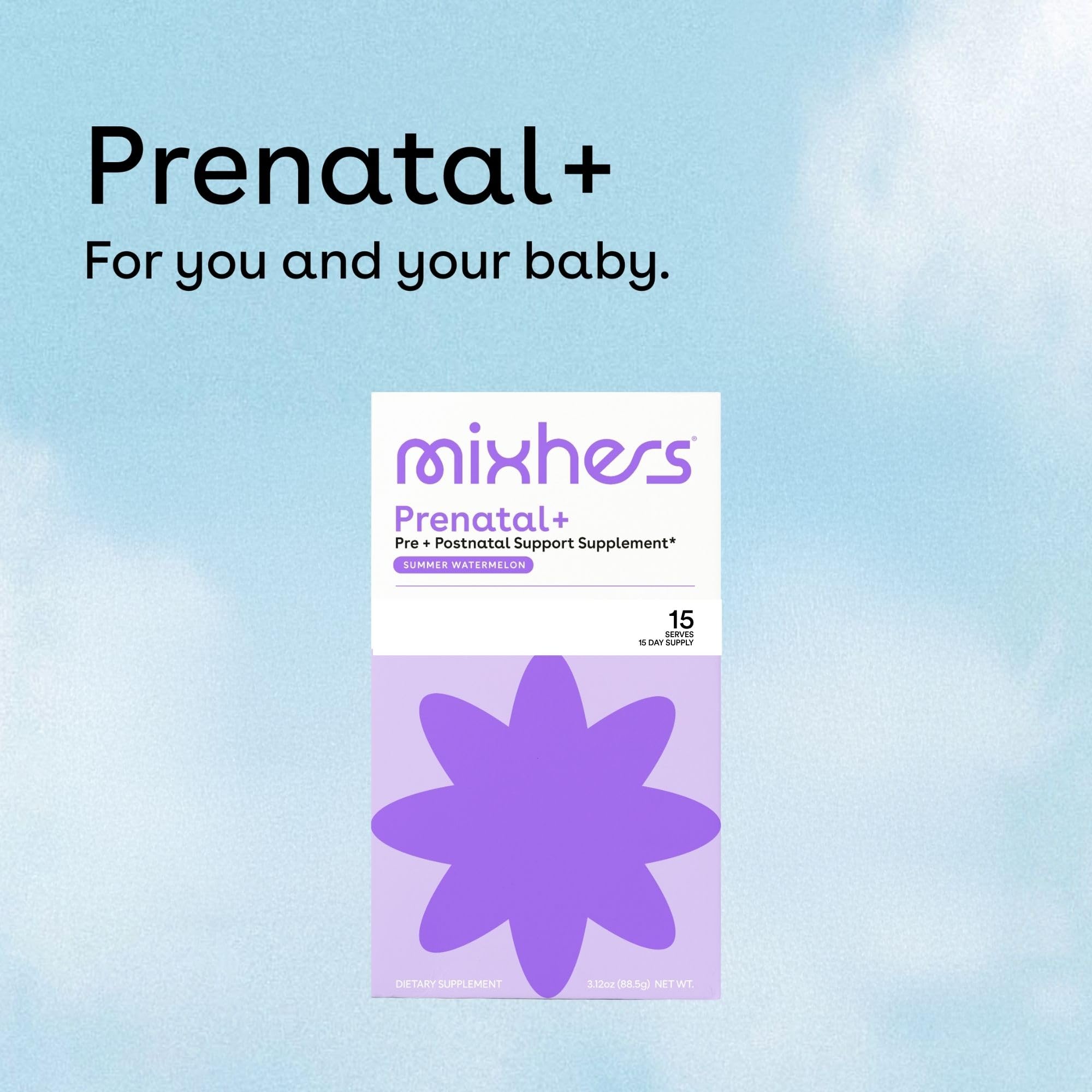 Key nutrients in MIXHERS Prenatal+ including folate, iron, magnesium, zinc