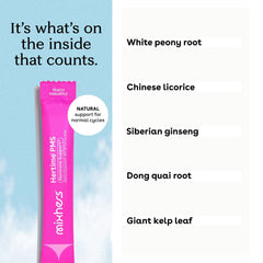 Close-up of Hertime PMS+ ingredients including white peony root