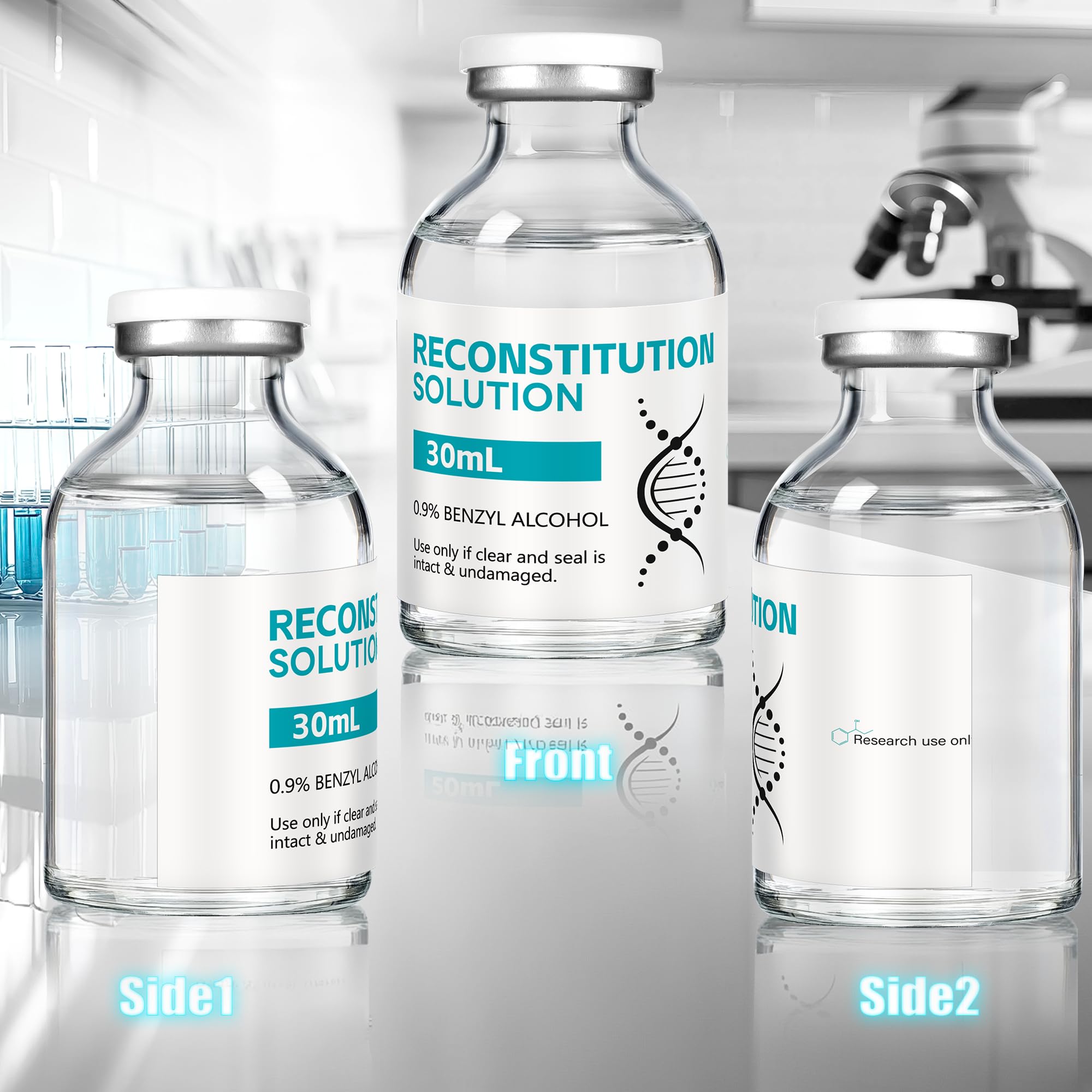 Pair of premium glass reconstitution vials showing crystal clarity