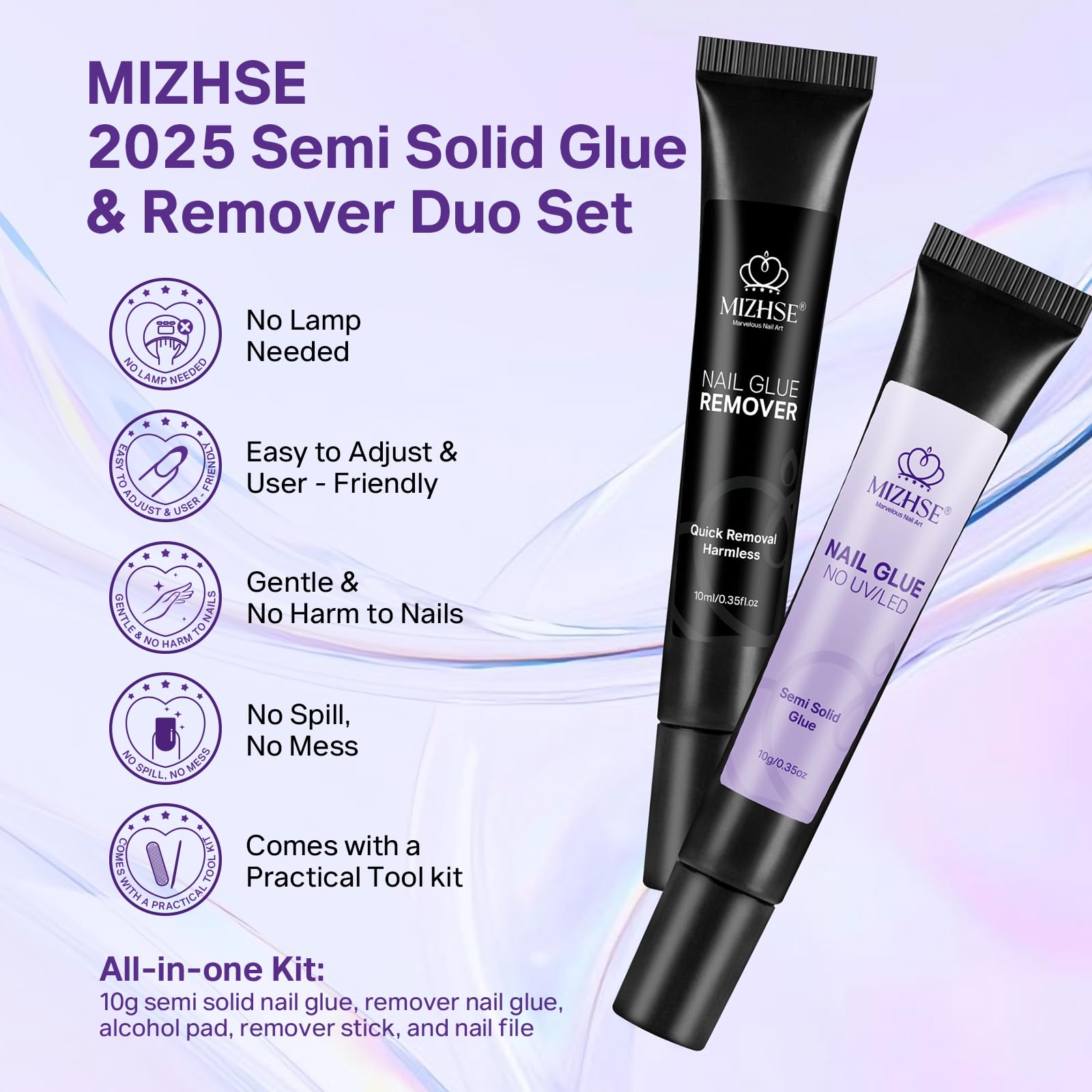 MIZHSE gentle remover 10ml bottle enables safe nail takedown