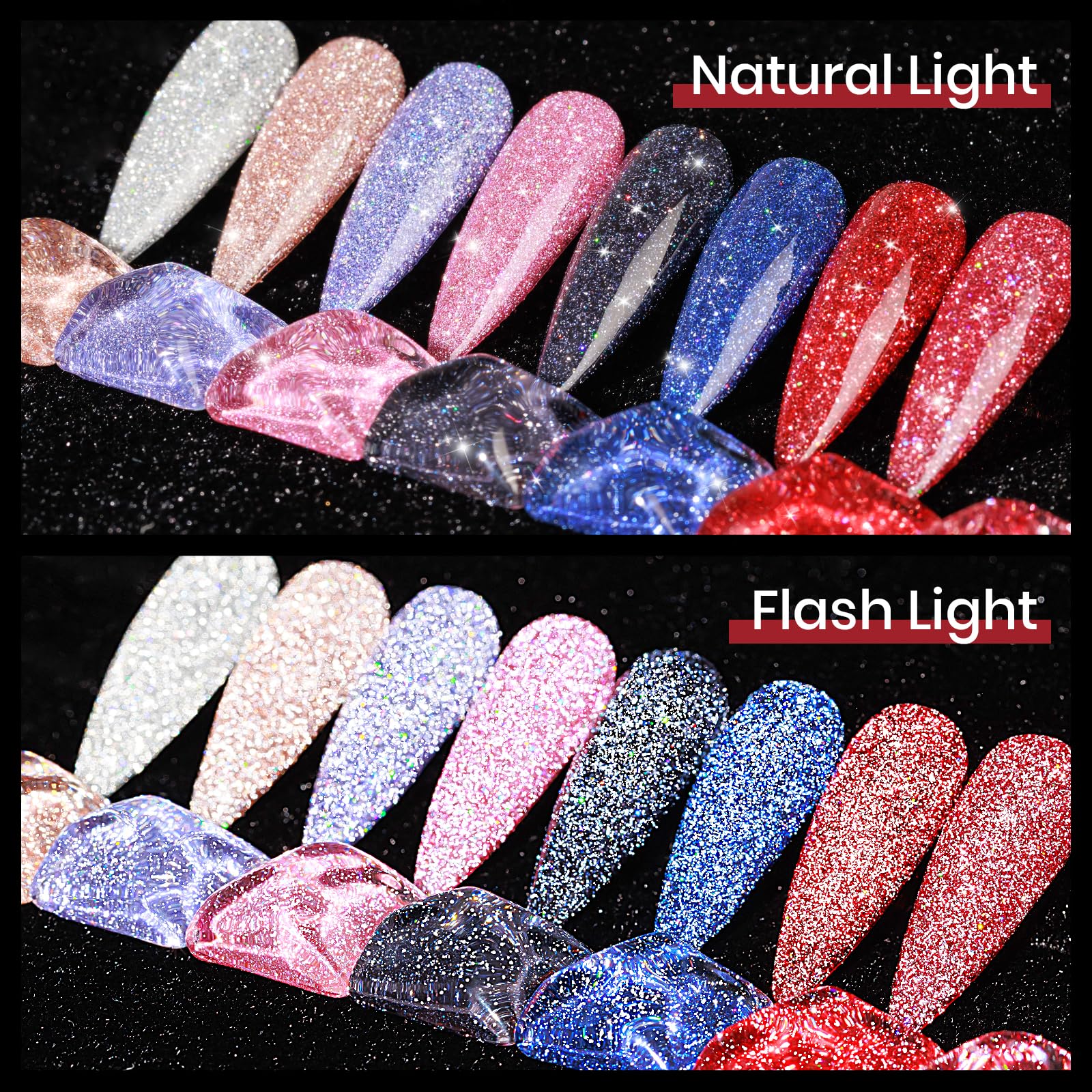 MIZHSE red and silver glitter polish adds festive sparkle to any manicure.