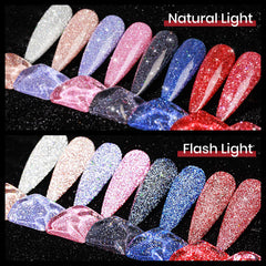 MIZHSE red and silver glitter polish adds festive sparkle to any manicure.