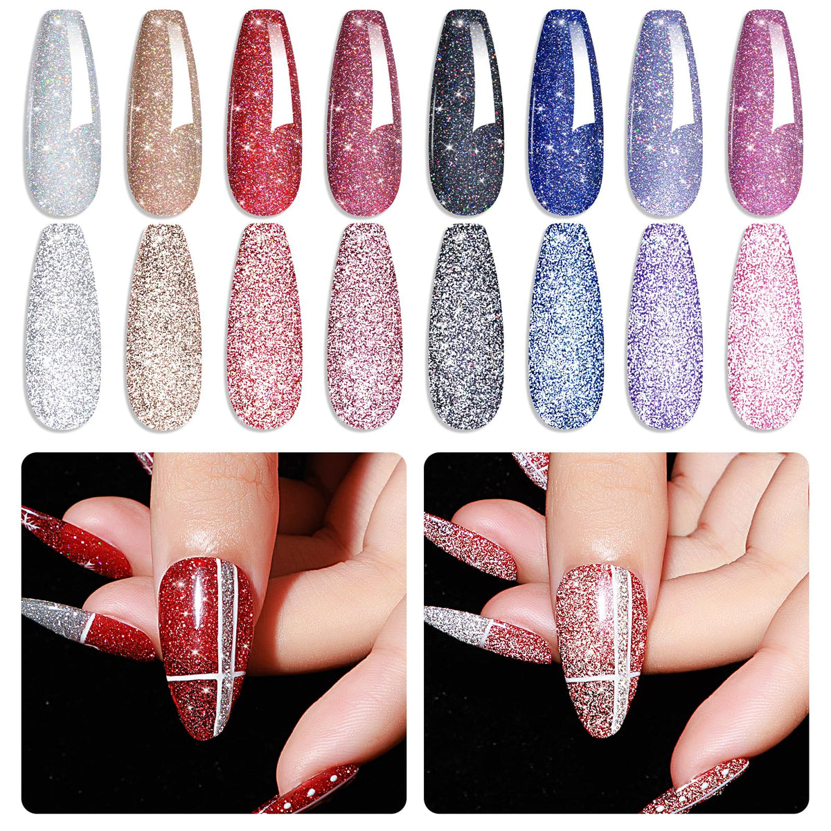 MIZHSE reflective glitter gel polish collection shines brightly under light for standout nails.