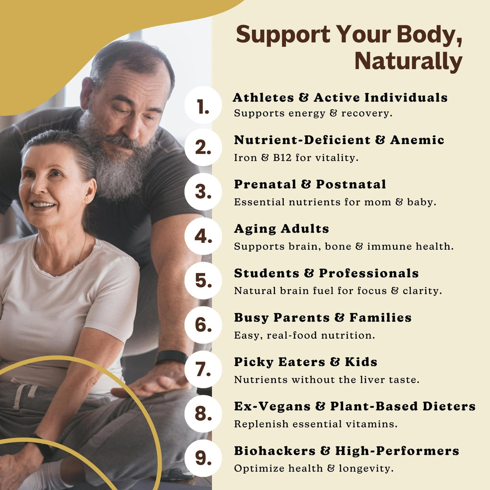Desiccated beef liver nutrition supplement concept