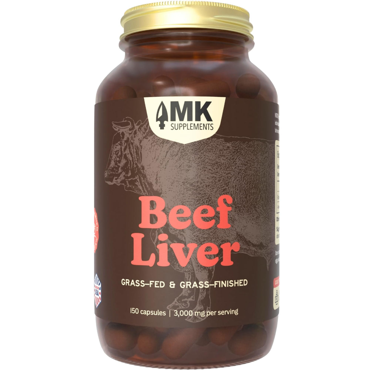 MK Supplements Grass-Fed Beef Liver bottle front view