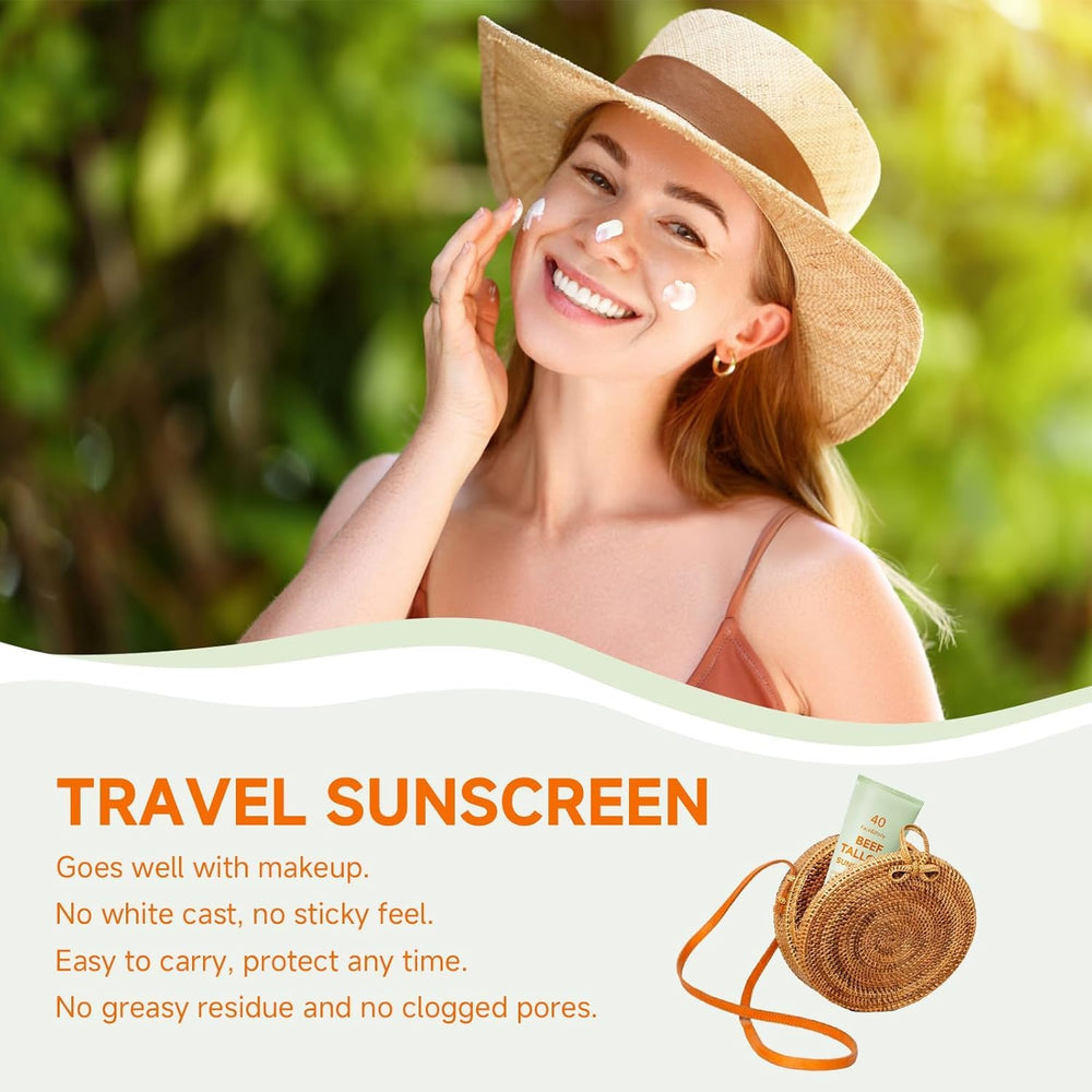 Mkzea Tallow Sunscreen packaging tucked in a bag for travel
