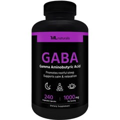 ML Naturals GABA bottle with 240 vegetable capsules
