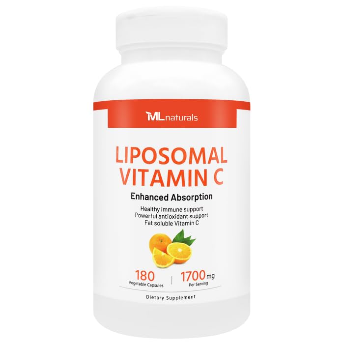 ML Naturals Liposomal Vitamin C 1700mg bottle with 180 vegan capsules